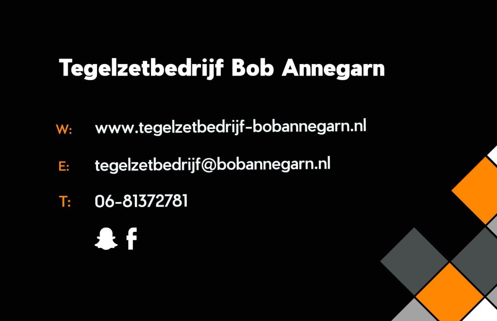 Het visitekaartje van Tegelzetbedrijf Bob Annegarn